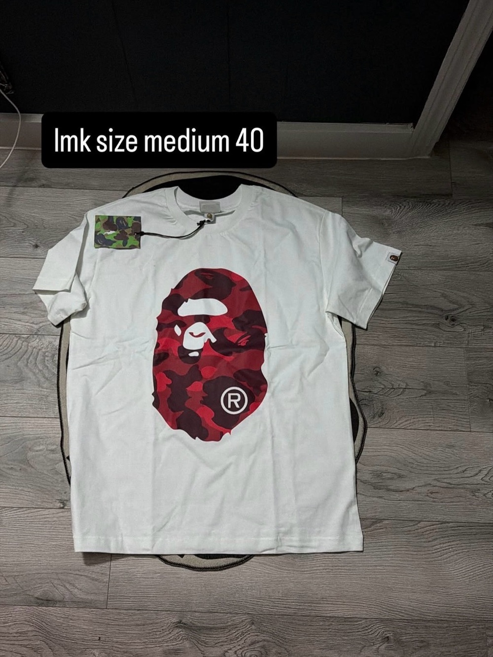 Bape White Short Sleeve Tee with Red Camo Ape Head